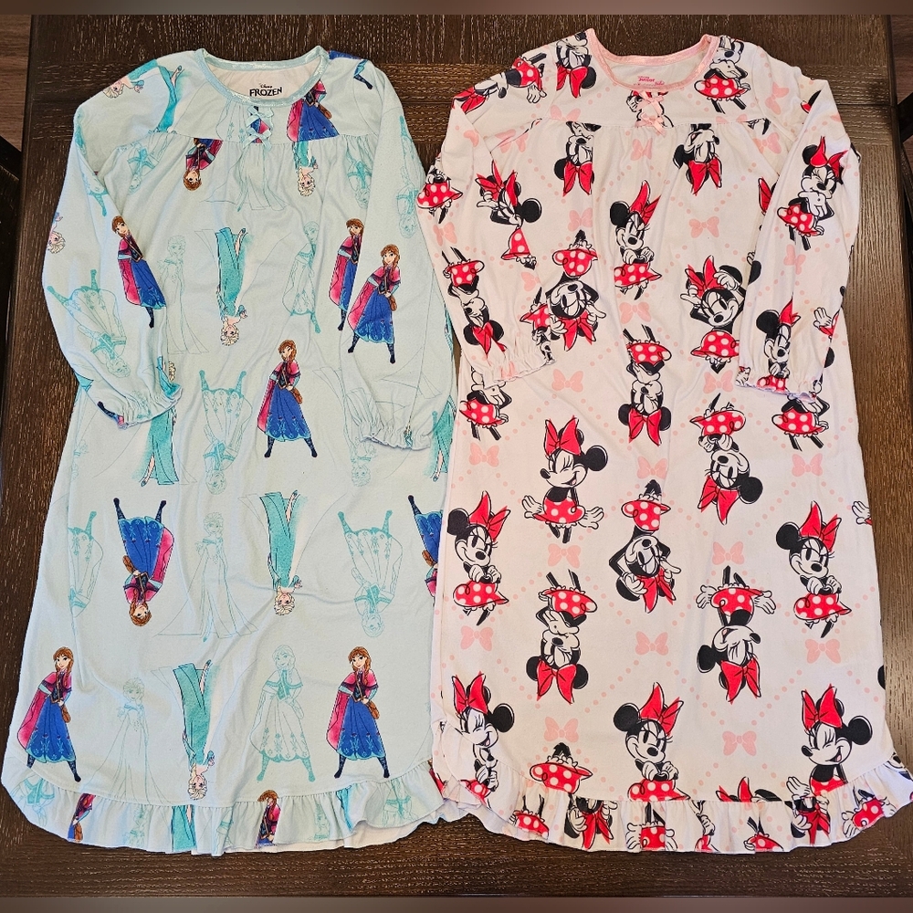 Disney Frozen and Minnie Mouse Kids Nightgowns - Blue and Pink Size 8